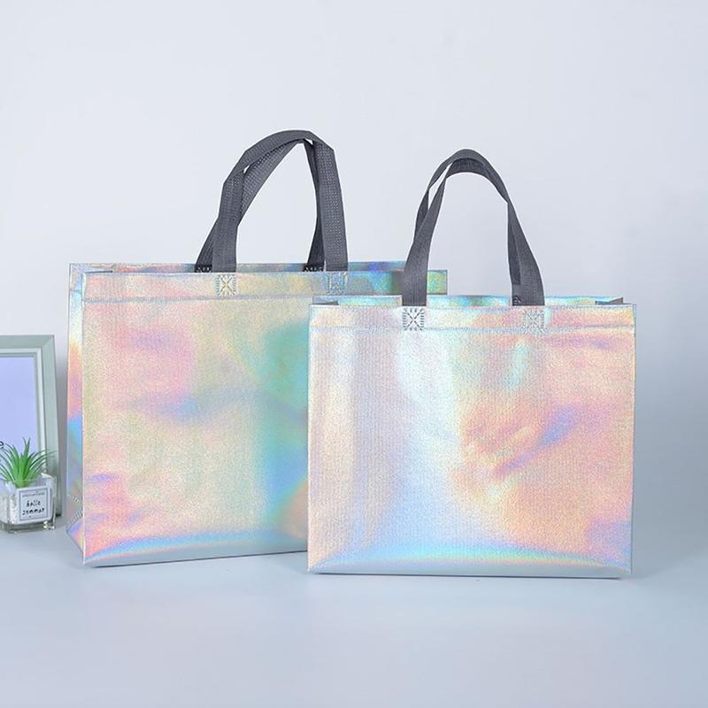Product Introduction of Laser Non-woven Fabric Tote Shoulder Bags Shopping Clothing Store Woman Storage Reusable Large Pouches Gift Bag 17