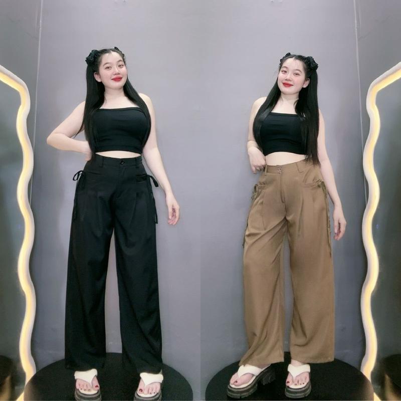 Quần lưng cao túi buộc dây Bigsize Nữ, dáng dài ống suông rộng 58- 95kg chất cotton lạnh QNT Pants Jean Women