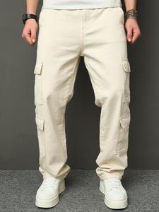 Men's Solid Flap Pocket Cargo Jeans, Loose Casual Fashion Denim Trousers for Daily Wear, Men's Bottoms for All Seasons, Cotton