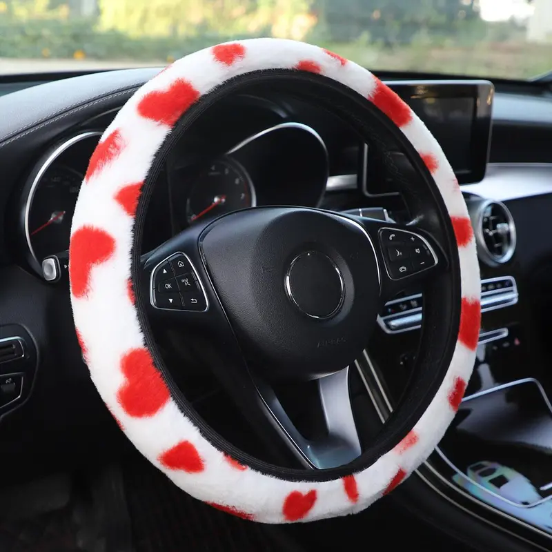 Car Steering Wheel Cover, Cute Heart Pattern Steering Wheel Cover, Car Interior Accessories For Daily Life 6