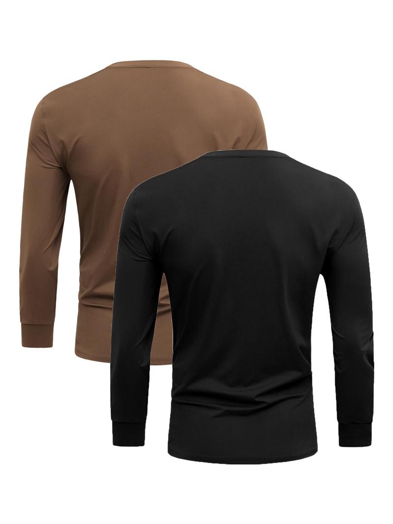 Product Introduction of 【Plus Size】 Men's Solid Long Sleeve Tee, Casual Basic Round Neck T-shirt for Fall & Winter, Men's Top for Daily Wear 7