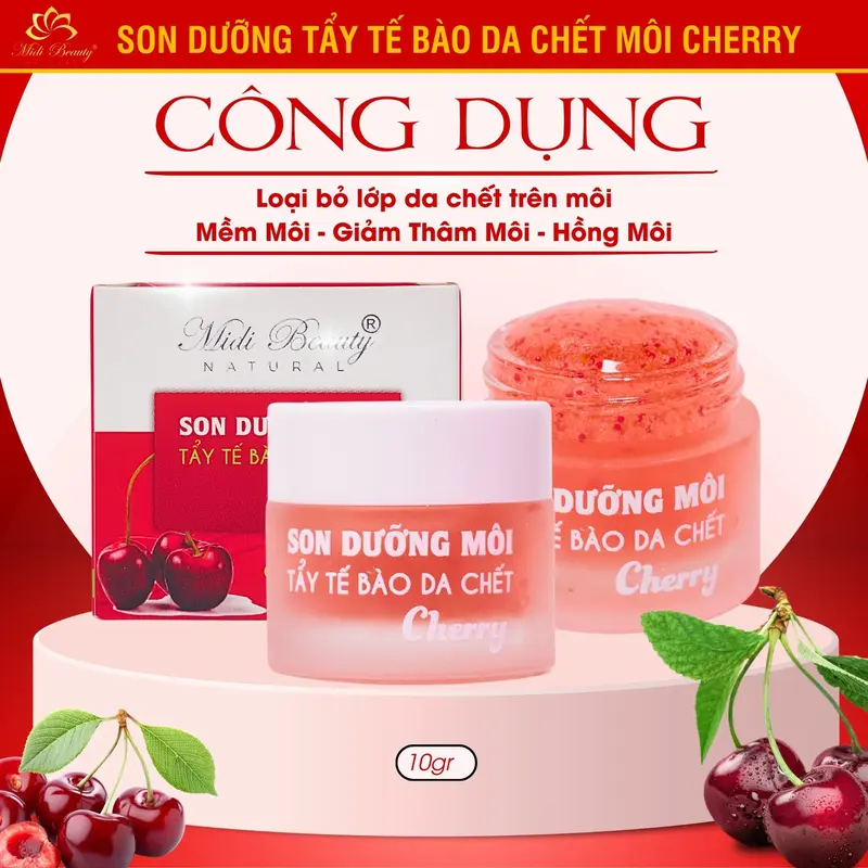 [TẶNG CỌ SILICON] Son Dưỡng Hồng Môi CHERRY 10G và Son Dưỡng Tẩy Da Chết Môi CHERRY 10G Midi Beauty Natural: Dưỡng môi mềm mại, hồng môi, bóng môi. Hỗ trợ mờ thâm môi và k.ích m.àu m.ôi phun xăm [Kèm Muỗng+Thẻ Bảo Hành] Nữ Women 7