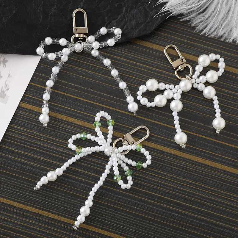 1PC Creative Beaded Bow beaded pendant Fashion catenary Bag Keychain pendant