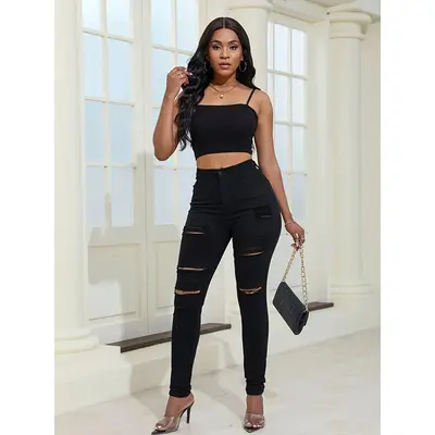 Skinny Jeans Crop High Waist And Crop Top Outfit Crop Top Outfits