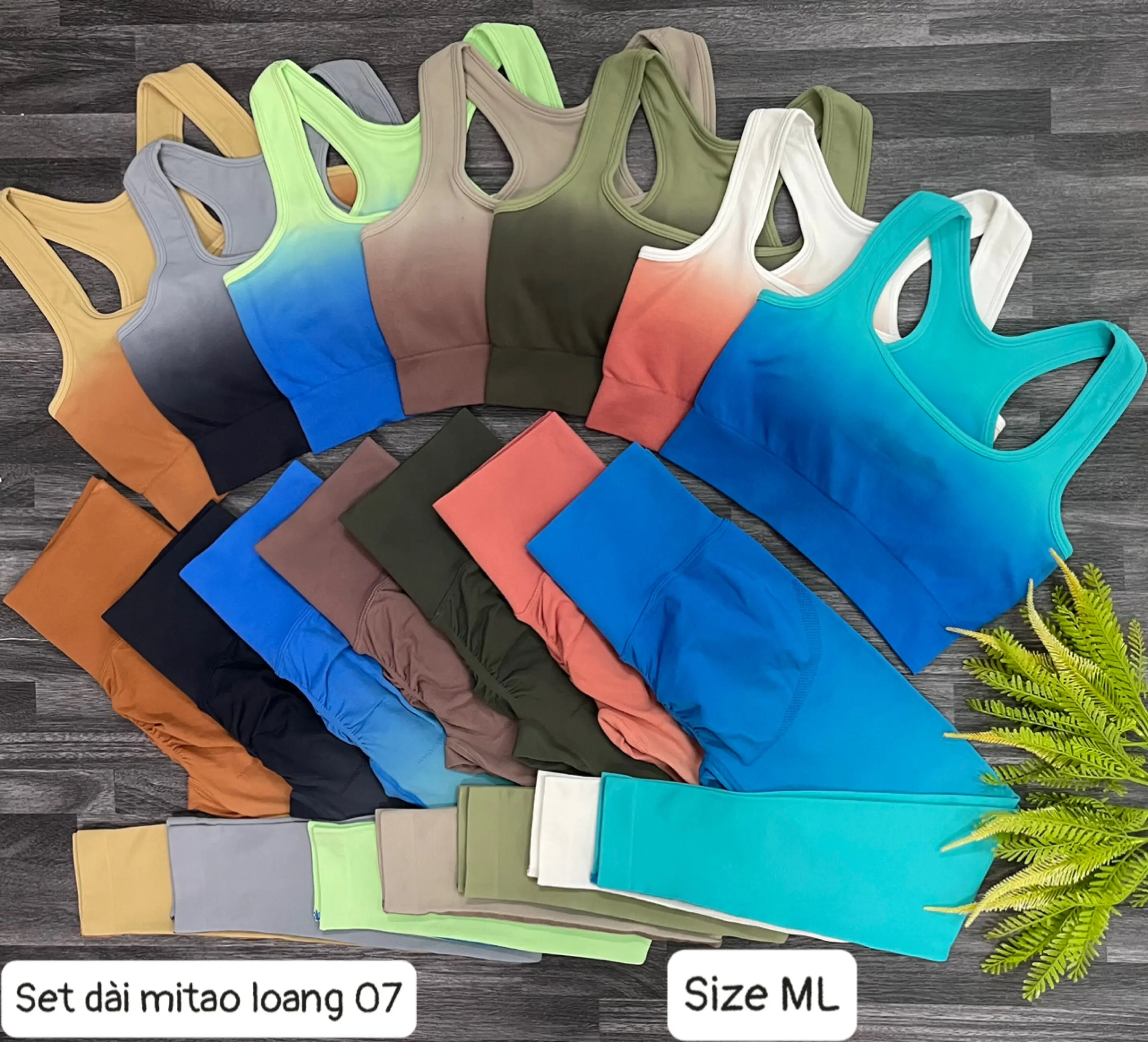 Bộ dài thể thao Yoga, Gym, Aerobic loang QC Áo bra sẵn mút may liền + quần dài chun nhiều nâng đẩy V3. Chất dệt mềmco giãn tốt Sport