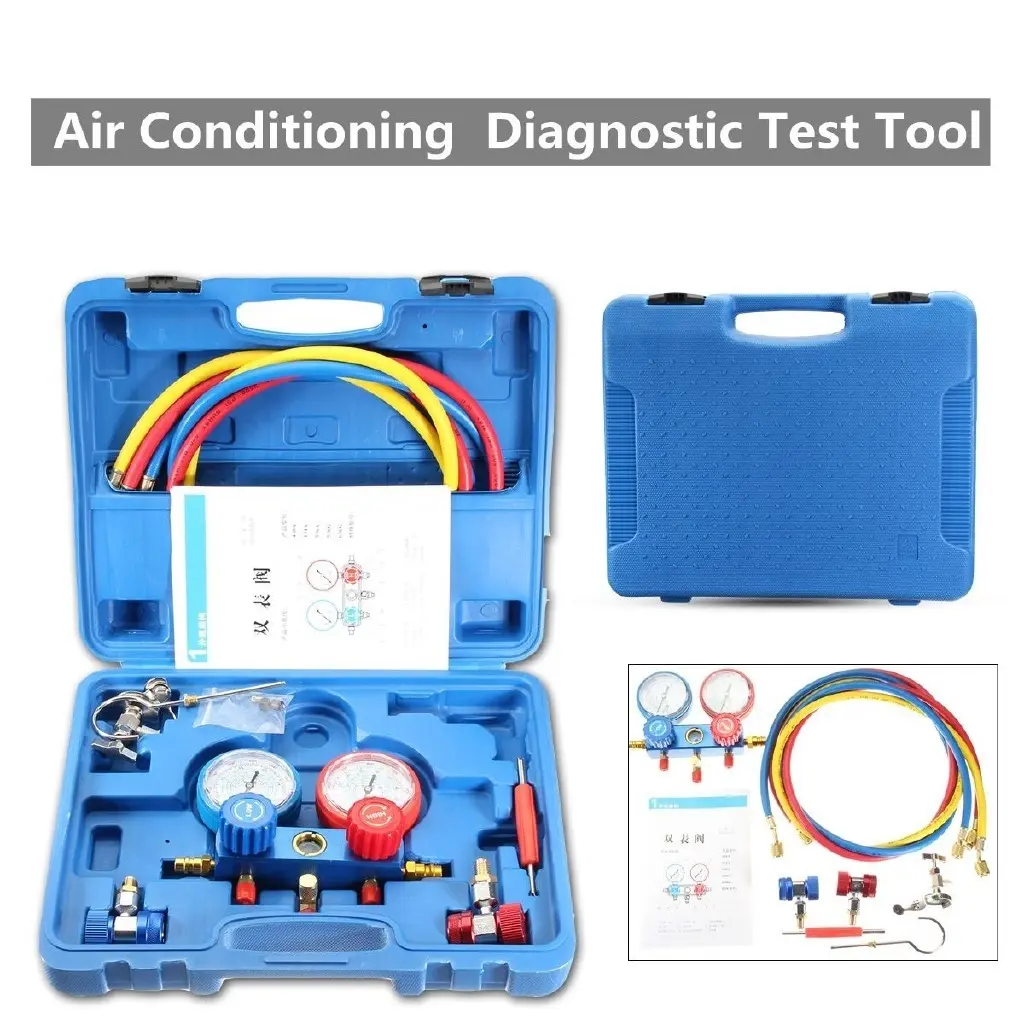 Mobil AC Testing Manifold Meter Kit Pendingin dengan Refrigerant Pressure Gauge Set Isi Freon AC Mobil Alat
