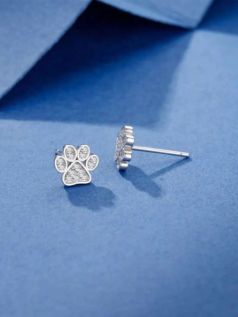 Product Introduction of Cute Paw Design Earrings, Fashionable Rhinestone Decorated Earrings for Women & Girls, Trendy All-match & Exquisite Jewelry for Birthday Gift 3