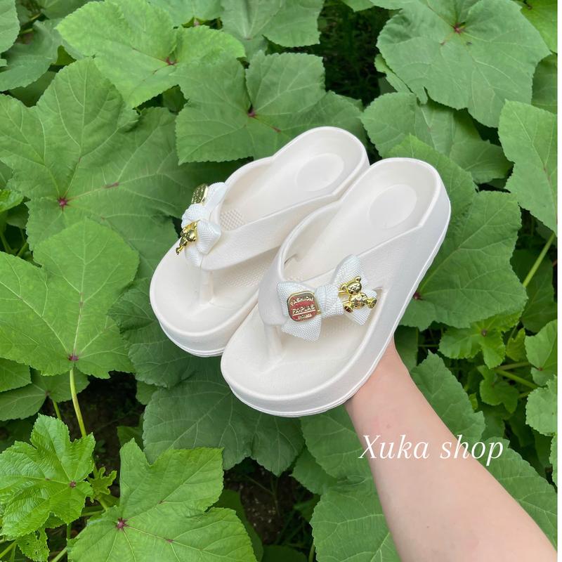 Dép tông, Kẹp, Xỏ ngón Đính Nơ đế độn cao 5cm xinh xắn đi chơi đi biển DéP Nữ