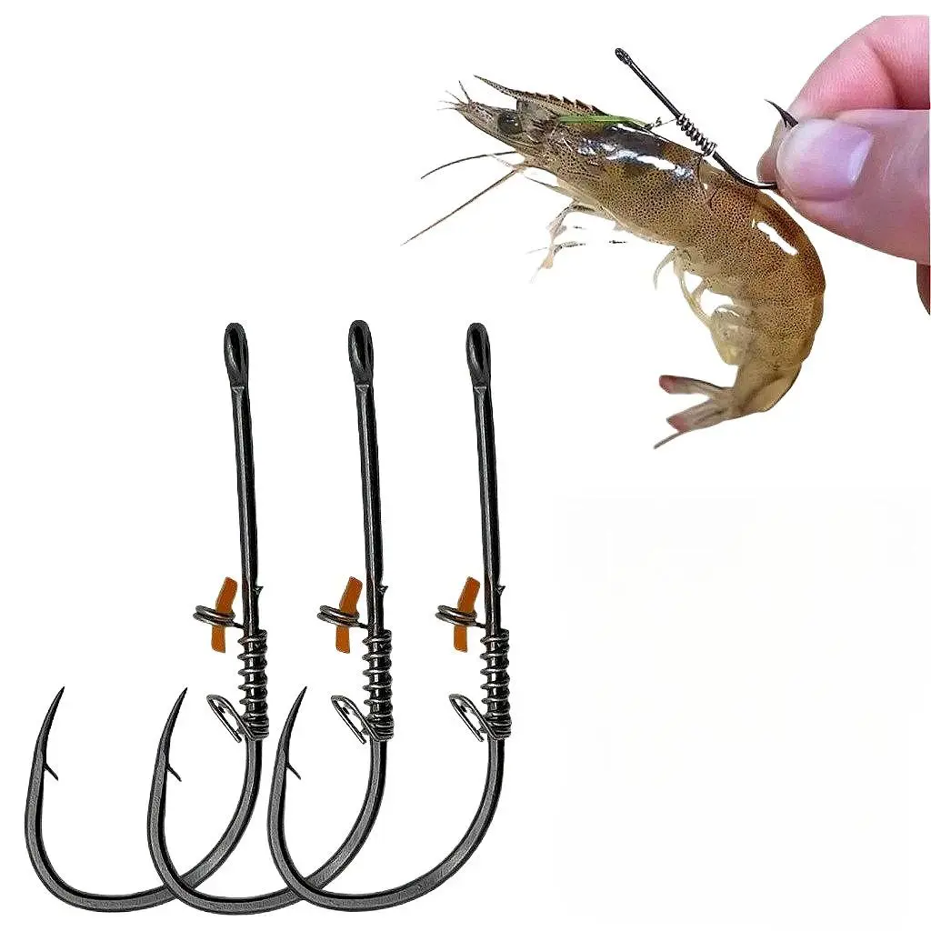 5pcs live shrimp hook fixed shrimp hook carbon steel barbed shrimp back hook finished fishing group Luya fishing accessories