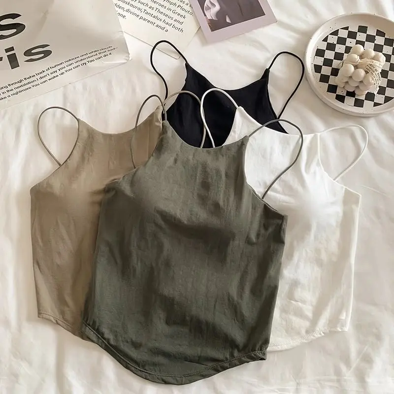Milad Beauty Back Small Camisole Vest for Women Thin Strapless Inner Wear with Chest Pad White Outer Wear Base Shirt Hot Girl