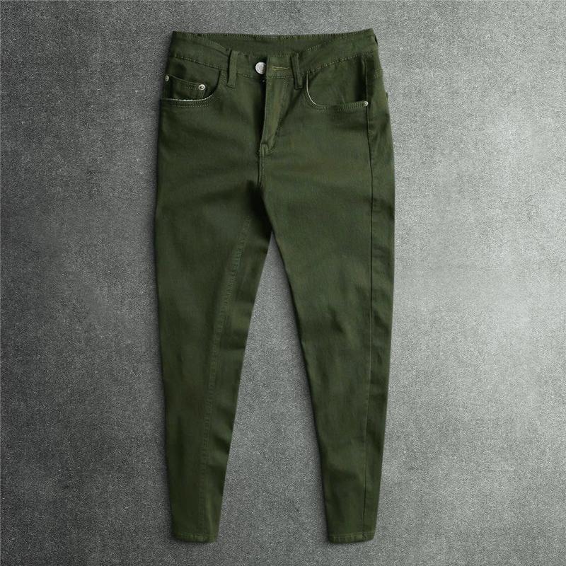 Quần Jean Dài Nam Màu Xanh Rêu Ôm Gọn Chất Vải Kaki Co Giãn