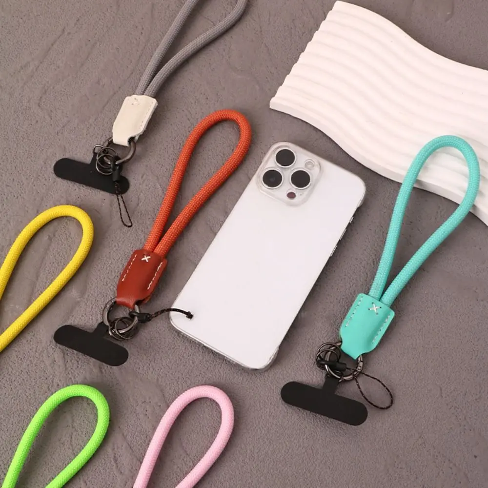 Cute Nylon Braided Rope Phone Chain Women Fashion Luxury Phone Clip Lanyard Pu Leather Head Phone Charm Strap Phone Accessories