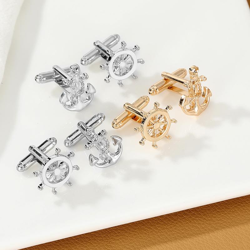 Product Introduction of 1Pair Fashion Rudder Gold Silver Shape Cufflink Business Gift for Boyfriend Accessories for Men Wedding New Design Cuff Shirt Cufflinks 19
