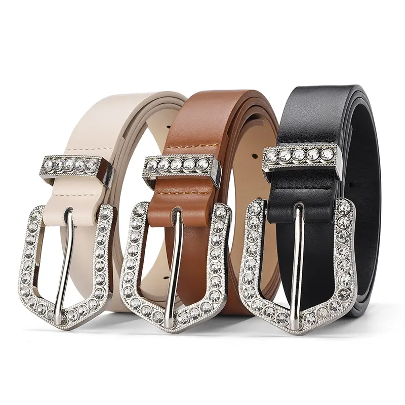 European and American New Millennium Hot Girl Fashion Rhinestone Belt Women's Elegant Alloy Buckle All-Match Simple Solid Color Belt