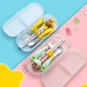 MB Ultra 3 in 1 Set Alat Makan Sumpit Pelatihan baby Sendok Garpu Kartun FREE BOX Stainless Anak