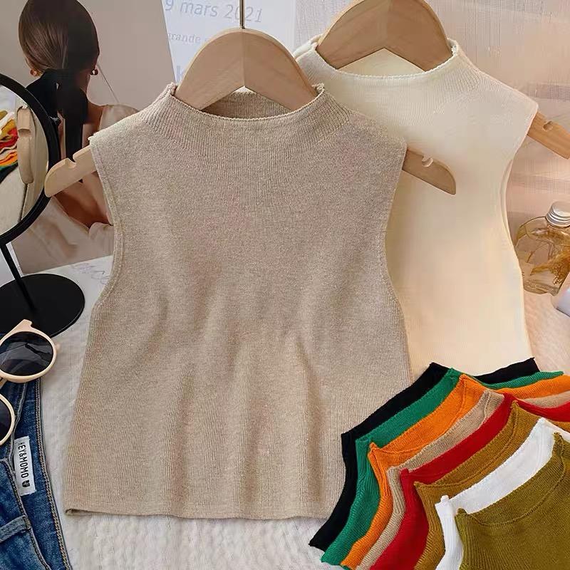 Áo ba lỗ nữ len lông thỏ dáng ôm body Áo sát nách kiểu cổ lọ ba phân croptop hàng dệt kim đẹp Quảng Châu cao cấp