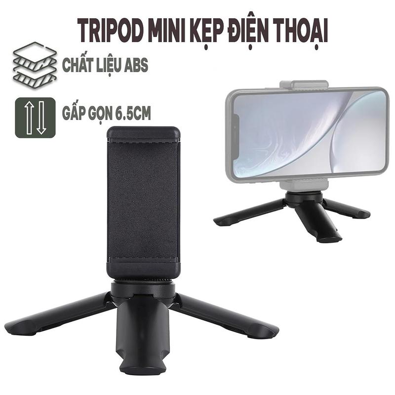 Bộ Gía Đỡ Tripod Mini Cầm Tay + Kẹp Điện Thoại Gấp Gọn Tiện lợi 3 chân 6.5cm Để Bàn Xem Phim Livestream