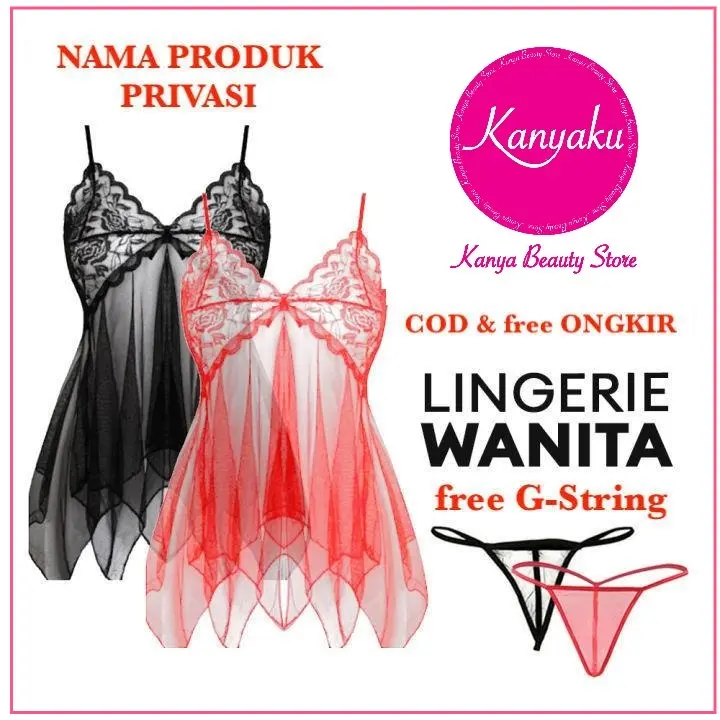 Lingerie Sexy Baju Dinas Malam Free G-String Pakaian Wanita Dress Transparan PRIVASI Regular Red 0