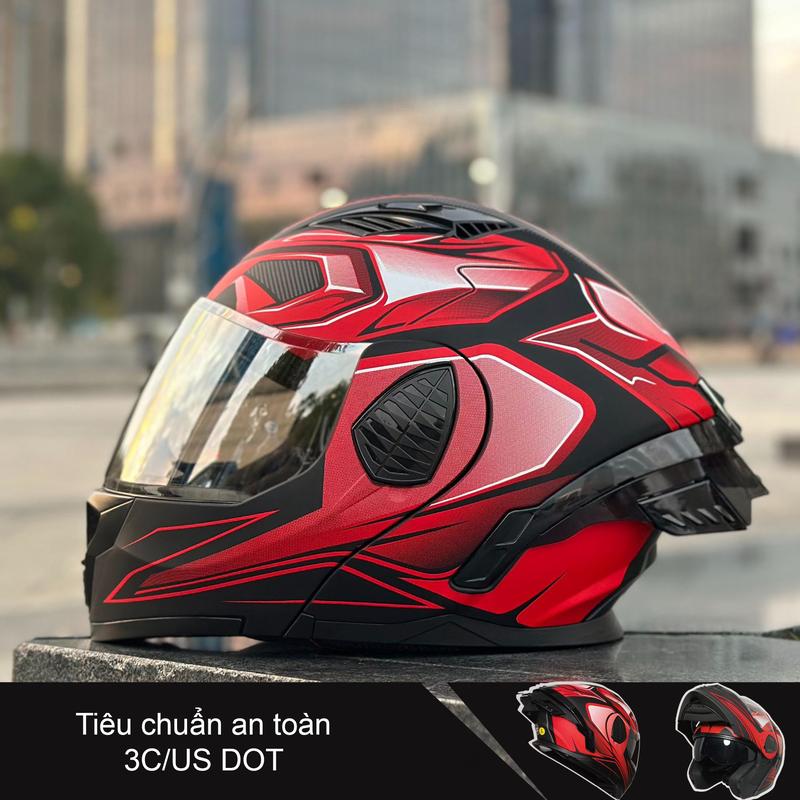 Mũ bảo hiểm Fullface lật hàm lót dày an toàn và phong cách, tiêu chuẩn DOT 0