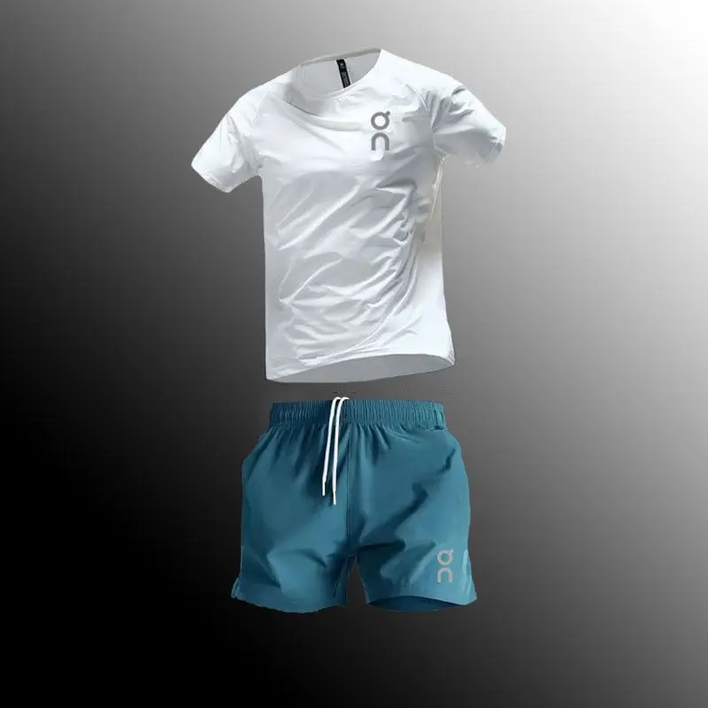 On Sports Suit Running Summer Breathable Quick-Drying Crew Neck Short Sleeve Fitness Track and Field Training Zipper Shorts