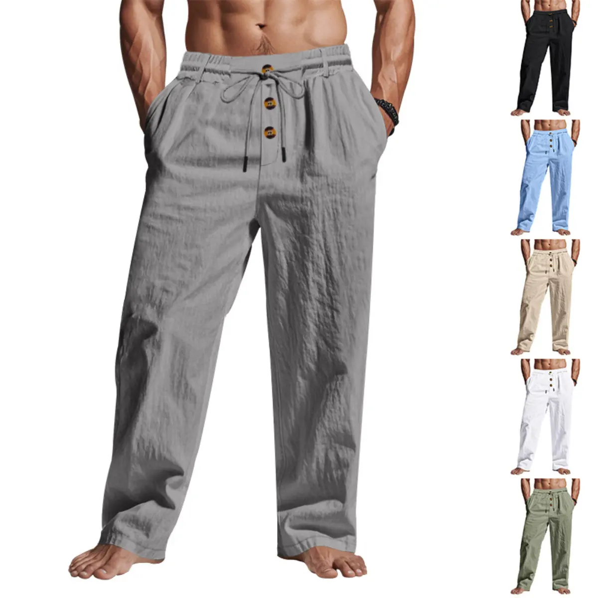 Pants Trending Style For Men 2025 Summer Must Have Outfit Cargo Pants Chillax Relaxation Casual Cotton Trousers With Pockets Soft Breathable Cotton Linen Loose Fit Fashion Style Pants Pantsrecommendation Long Leg Kung Pants