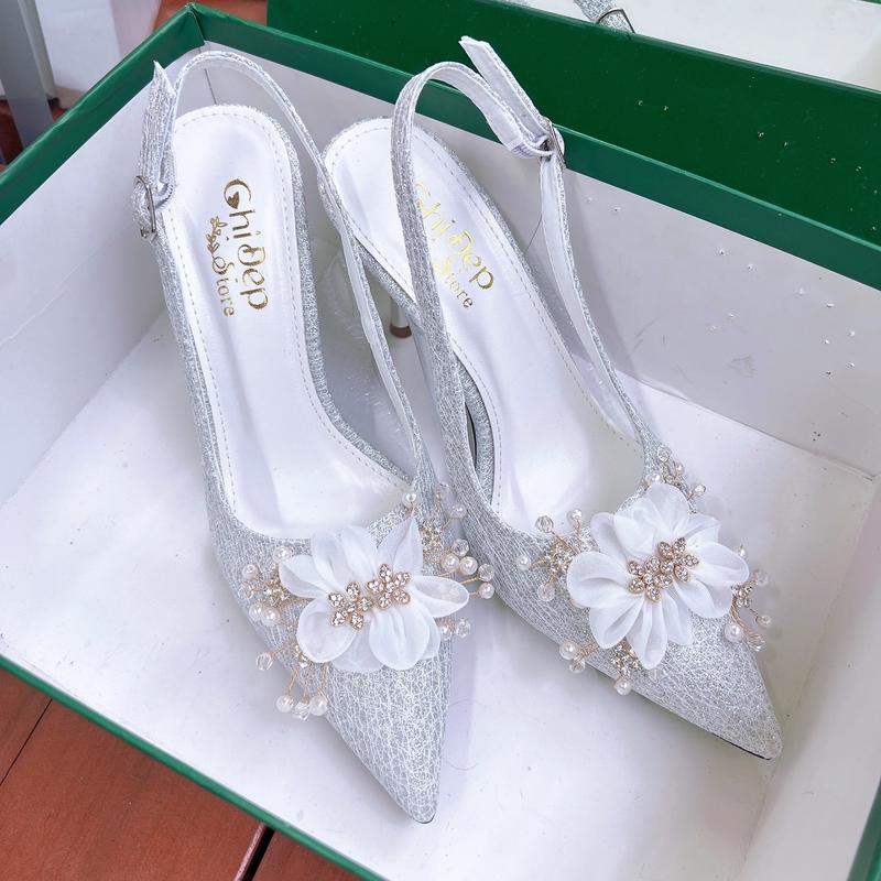 Giày Cưới Kim Sa Đính Hoa 7-9cm, Giày Cao Gót Tiểu Thư 9 Phân, Giày Cô Dâu Chụp Ảnh Cưới Chị Đẹp Store Mã U67 Shoes Nữ