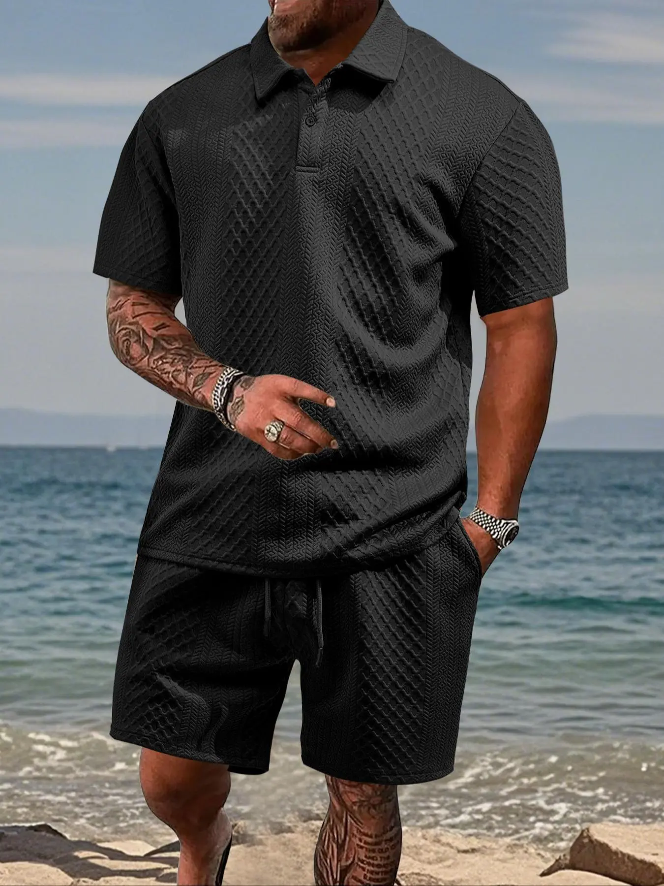 Two-Piece Set Men's Solid Short Sleeve Tee & Shorts Set, Loose Casual Round Neck T-shirt & Track Shorts, Summer Clothes Set for Men