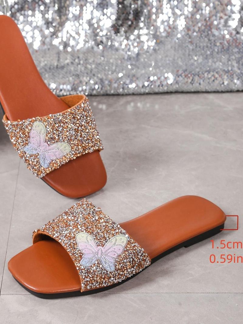 Product Introduction of Women's Fashionable Butterfly Pattern Slides, Casual Comfortable Flat Sandals for Summer, Non-slip Slides for Indoor & Outdoor Wear, Walking Shoes 2