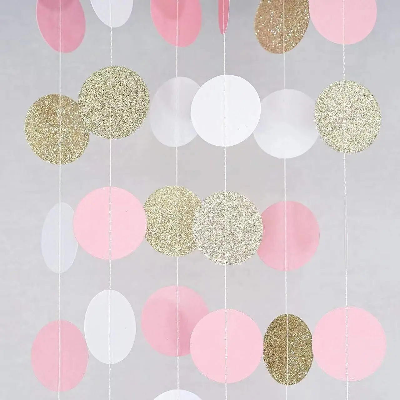 Glitter Circle Garland, Hanging Bunting Banner Backdrop, Party Decorations for Birthday Party Baby Shower Wedding