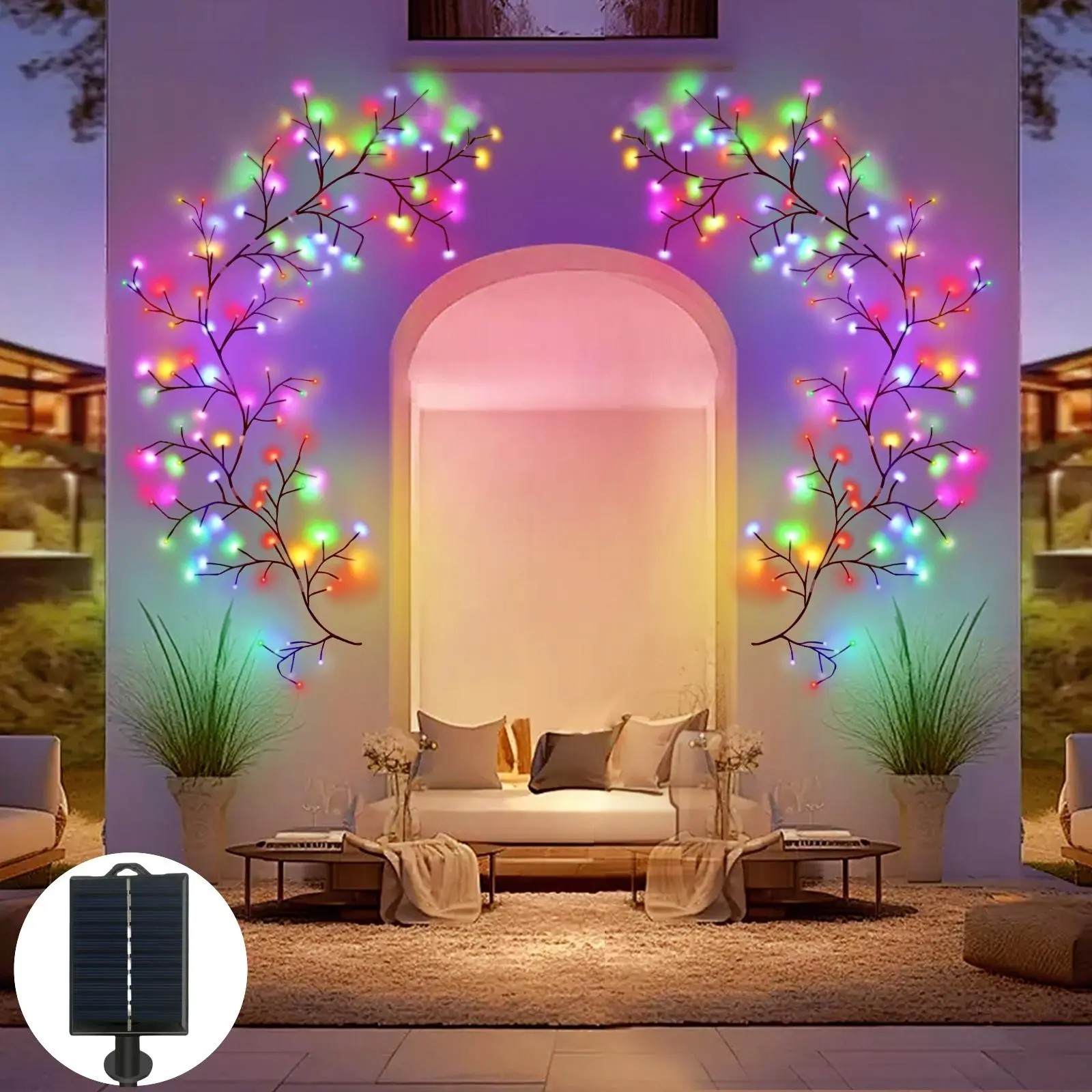 Solar Powered 96 LED Willow Vine Light, 8 Lighting Modes Indoor Outdoor Wall Lamp, Artificial Plant Branches Lamp, Garden Solar Fairy Light