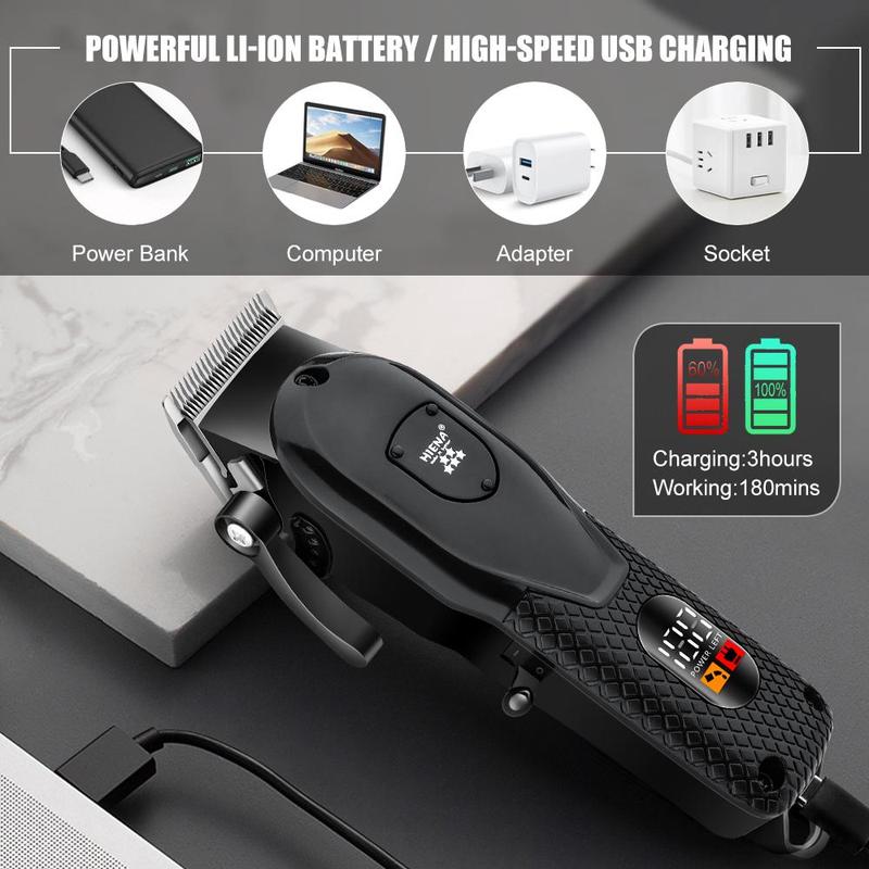 Professional Men's Hair Clipper with LED Display, 1 Set USB Rechargeable Men's Hair Cutting Machine, Cordless Hair Clipper Trimmer, Barber Kit 4