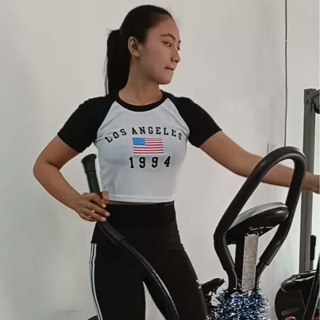 Baju Kaos Crop Top Motif Wanita Los Angeles 1994 Rib Pendek 4