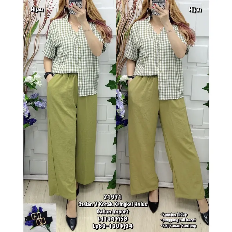 (LD:106cm) SETELAN CELANA PANJANG WANITA BAHAN KATUN CRINKLE 1