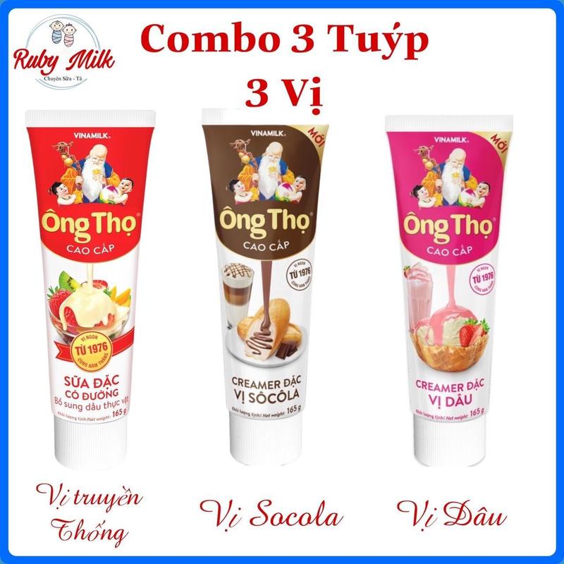 Combo 3 Tuýp 3 Vị Sữa Đặc Ông Thọ Tuýp 165g Socola
