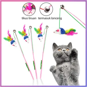 Stick Mainan Kucing Cat Toys Tongkat Tikus Bulu Warna Interaktif Aksesoris Hewan Peliharaan