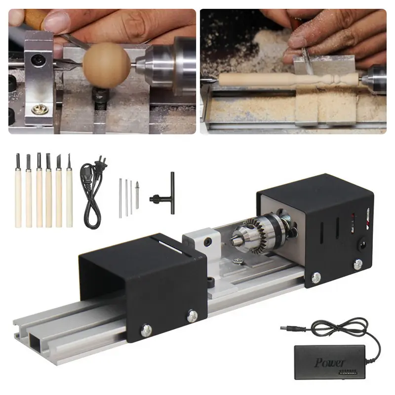 Mesin Bubut Kayu Mini Lathe Beads Jig-Saw Penggiling Alat Driller Kit Woodworking 150W dengan Fitur Pemolesan dan Pembuatan Kerajinan Kayu 6