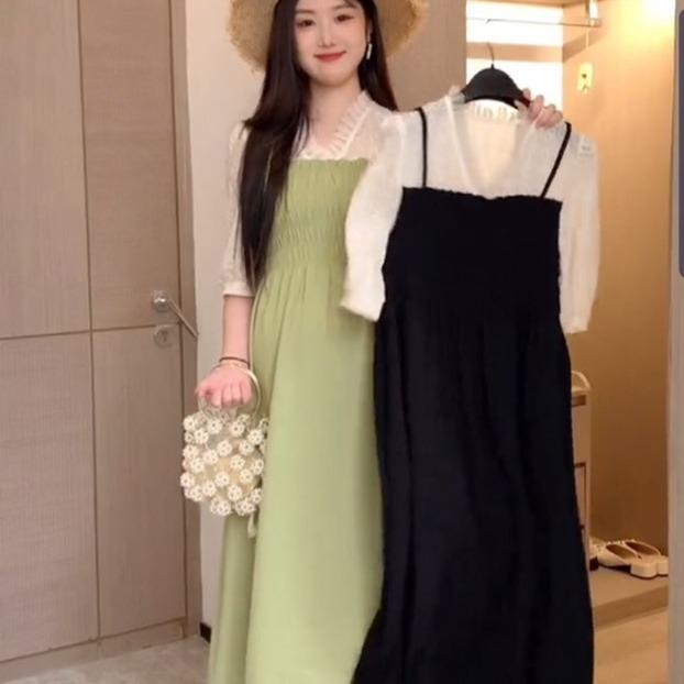 yếm bầu thiết kế chun ngực 2 mầu xanh cốm  đen và hồng  phù hợp dự tiệc/đi chơi/đi làm size 40-75kg Váy Bầu Đầm Bầu