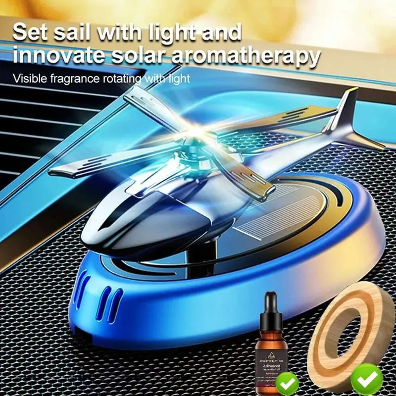 Powered Rotation Helicopter Solar Aroma Car Air Freshener AlloyABS Wooden  Auto Aroma Diffuser