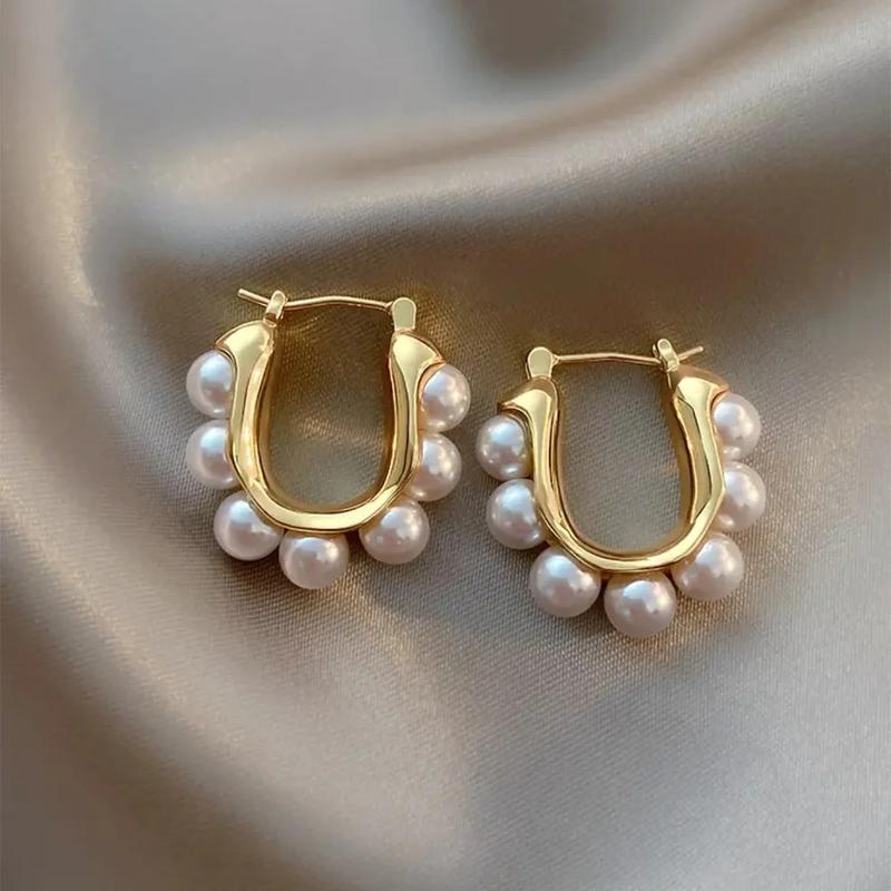 Product Introduction of 2024 New Retro Elegant Pearl like Oval Earrings for Women Fashion Classic Geometric Earrings Gift 5