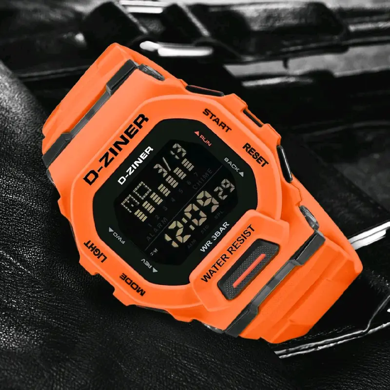 jam tangan pria mewah D-ZINER 8312 Tali Rubber Abu orange Digital original Hijau 5