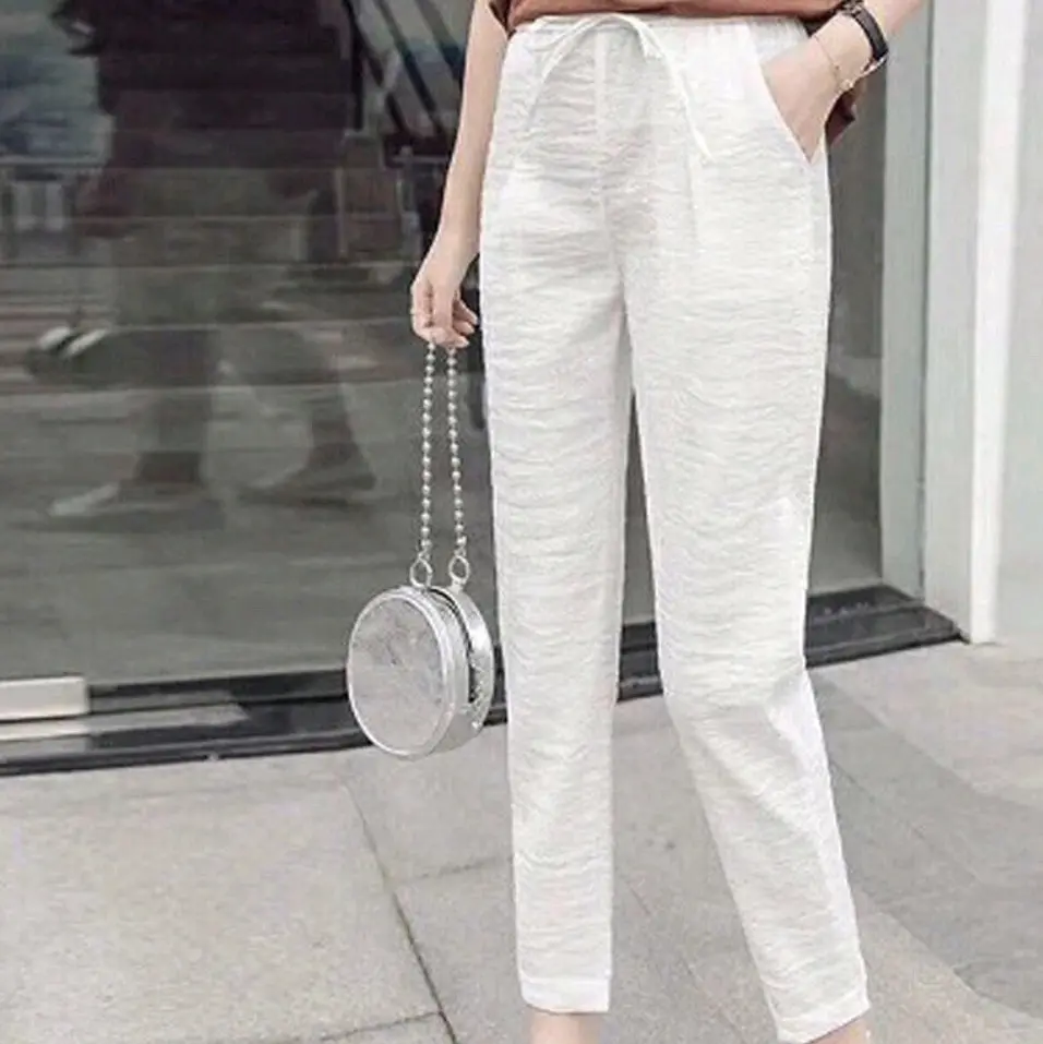 Quần baggy trắng chất đũi mềm mát mịn cạp chun có túi Women Pants