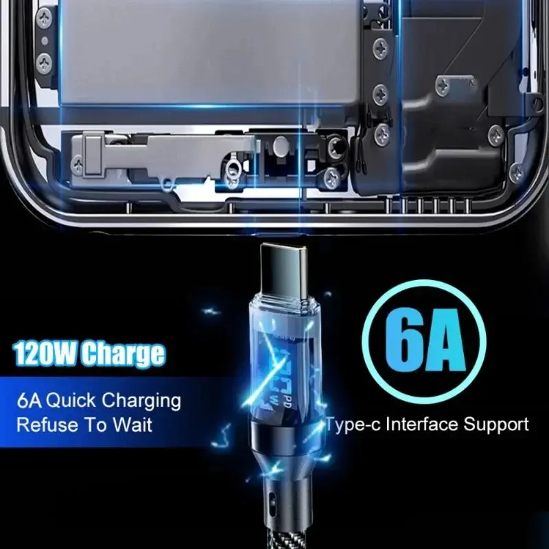 Cáp sạc siêu nhanh USB A đến Type C, 120W, Dây dữ liệu Type C, Tương thích với Xiaomi POCO và Samsung, Có màn hình kỹ thuật số LED, Cáp 2