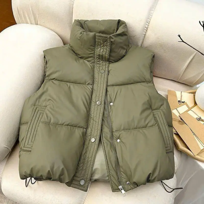 Áo phao ghile dáng ngắn chất Da Nữ Jacket Top áo phao tay 3