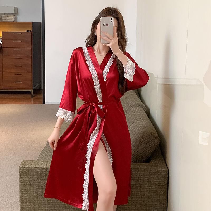 Product Introduction of Spring and Summer Mid-Length Nightgown Pure Sexy Pink Girl Morning Gowns Small Light Luxury High-Grade Pajamas Pink 12