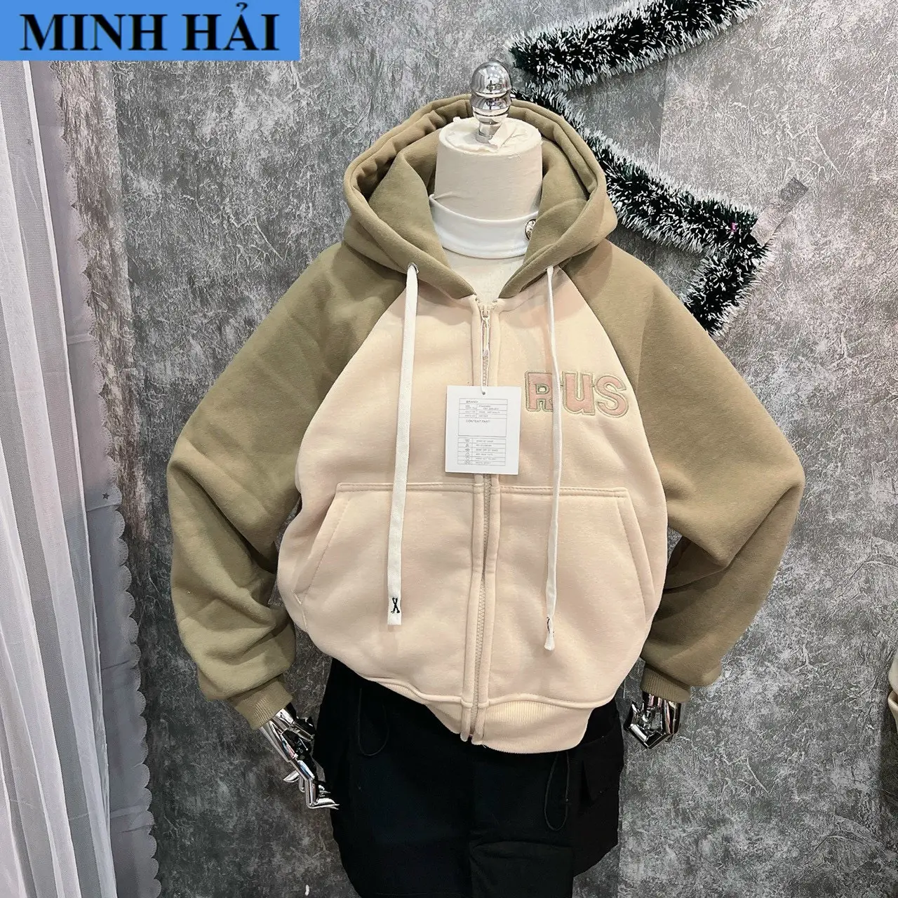 [FREESHIP] ÁO KHOÁC NỈ NỮ DÁNG LỬNG DÂY KÉO THÊU CHỮ RUS SIÊU ĐỈNH PHONG CÁCH