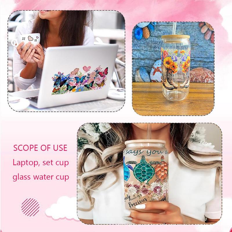 Butterfly Pattern UV DTF Transfer Sticker, 5 Counts/set DIY Sticker for Glass Bottle, Glass Cup Decorative Transfer Decal 7