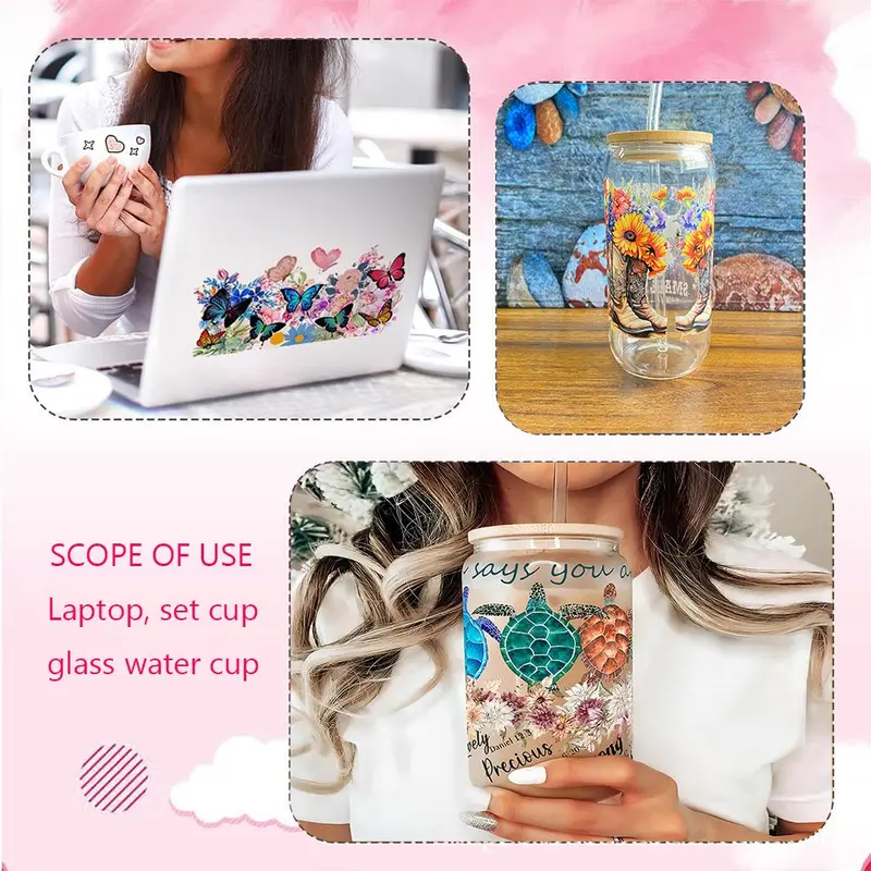Butterfly Pattern UV DTF Transfer Sticker, 5 Counts/set DIY Sticker for Glass Bottle, Glass Cup Decorative Transfer Decal 7