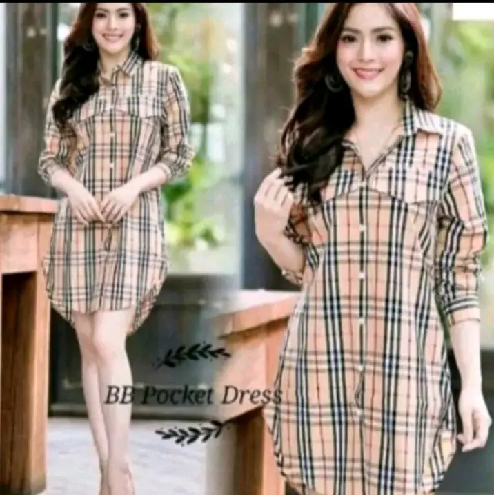 WIDA COLECTION Kemeja Wanita Katun Kotak Blueberry Terkini Tangan Baju Panjang Oversize planel Cocok untuk Sehari-hari & Perjalanan 0