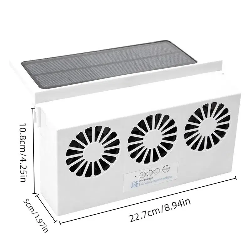 Solar Power Car Exhaust Fan with 3 Air Outlet, Window Mount Car Radiator Cooling Fan, Portable Safe Auto Air Vent Radiator for Front & Rear Window 1
