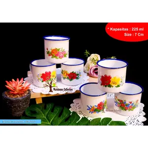 (3 & 6 Pcs) MUG SENG// CANGKIR ENAMEL/CANGKIR SENG KEMBANG/ BUNGA  6 cm / 7CM.